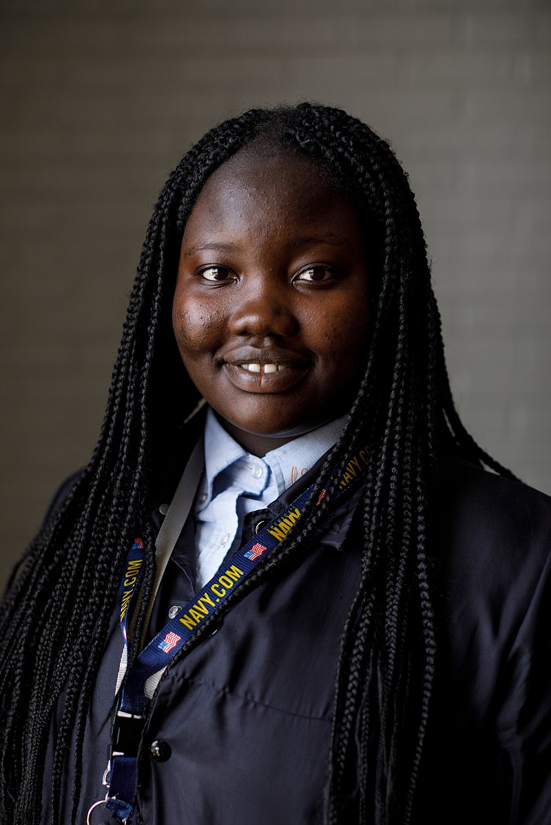 Chattanooga Girls Leadership Academy junior Anyang Aya poses for a portrait on Thursday, April 11, 2019, in Chattanooga, Tenn. The nationally-recognized public charter school celebrates its 10th anniversary this year.