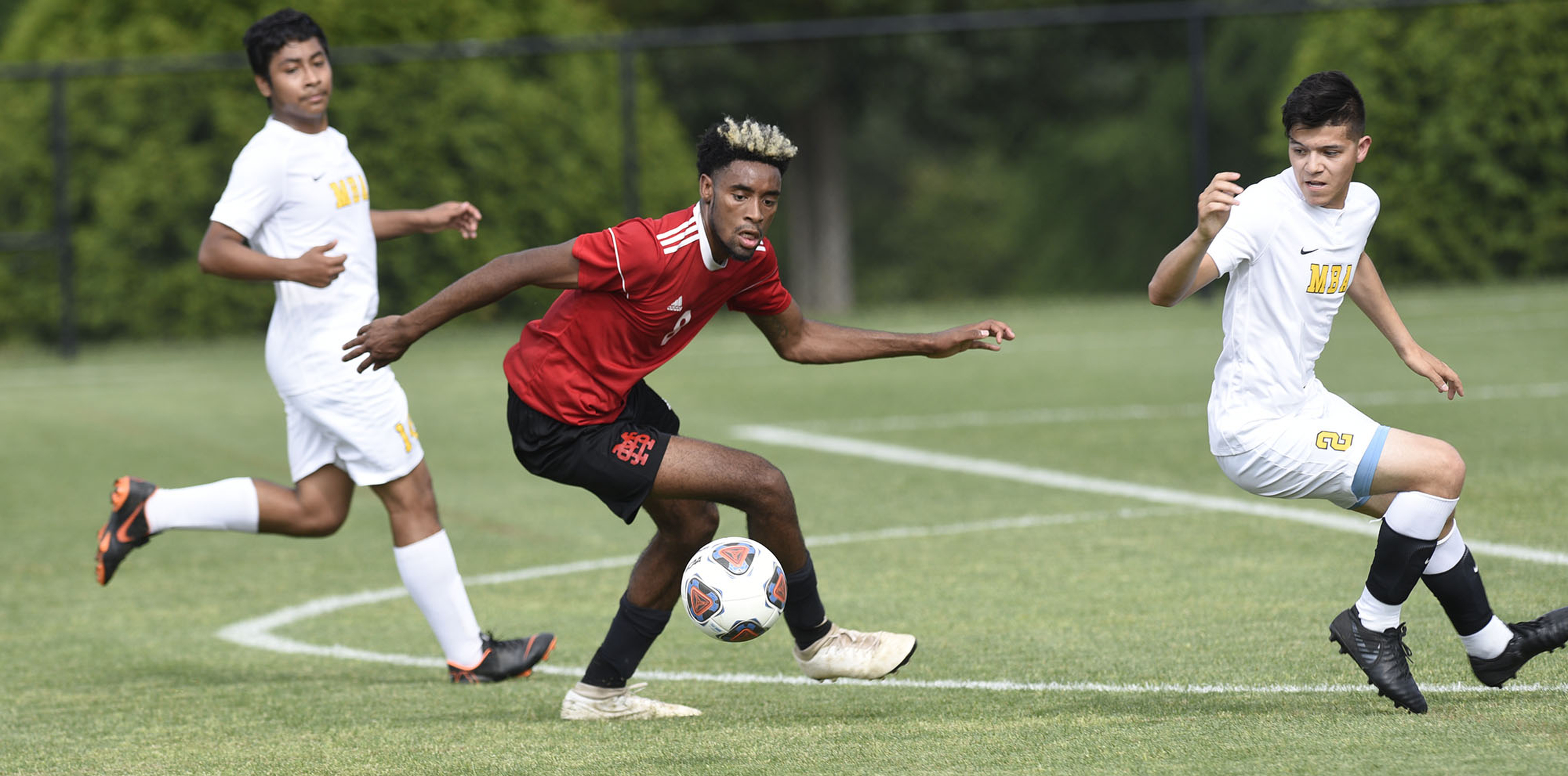 Signal Mountain's Jarren Radden (8) looks to control a loose ball. The TSSAA Class A Soccer Tournament was held at Siegel Park in Murfreesboro on May 21, 2019.