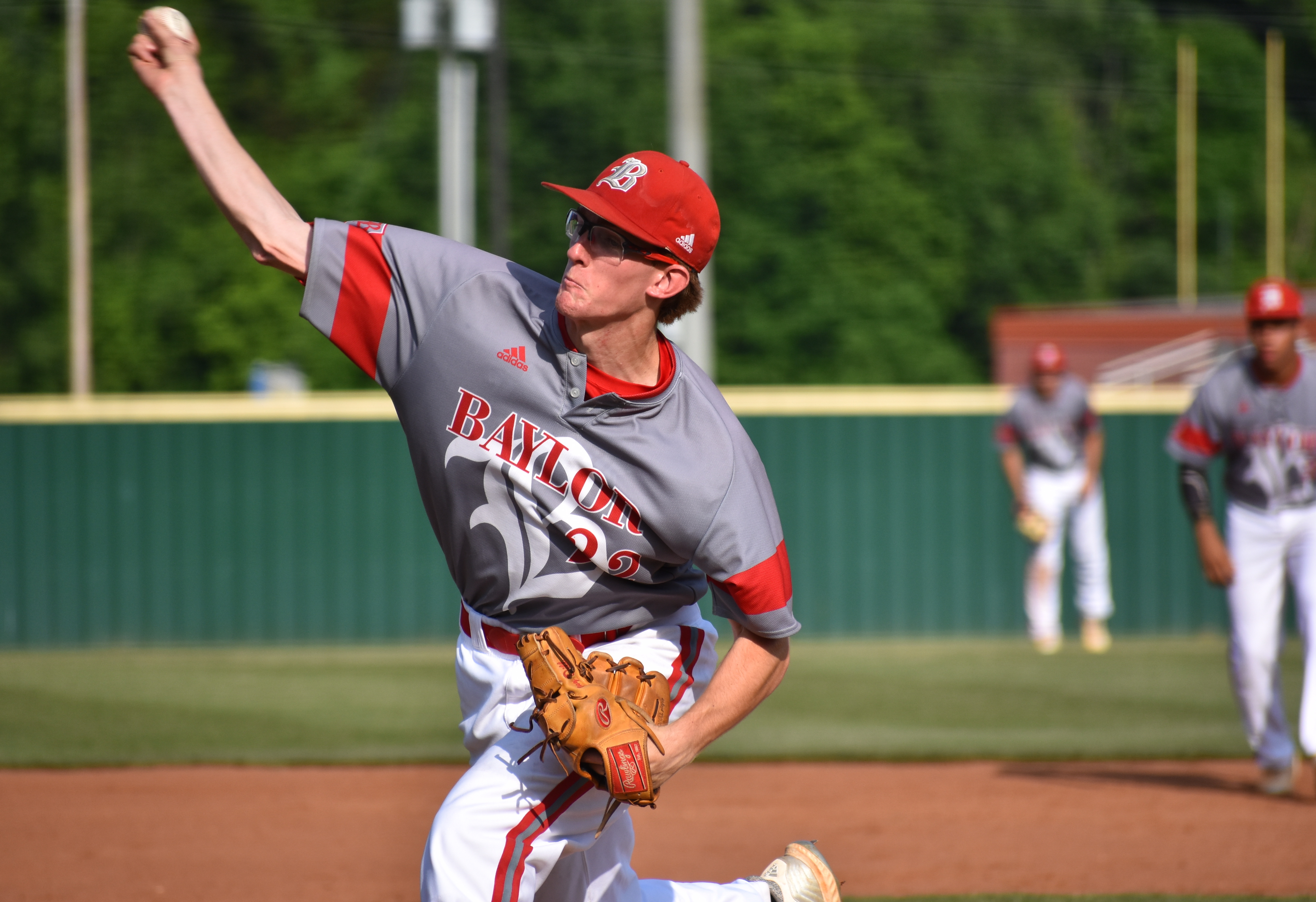 Baylor sophomore pitcher Jay Dill struck out eight batters in five scoreless innings to help beat Ensworth. The Red Raiders won 10-0 Tuesday to begin the Division II-AA state tournament.