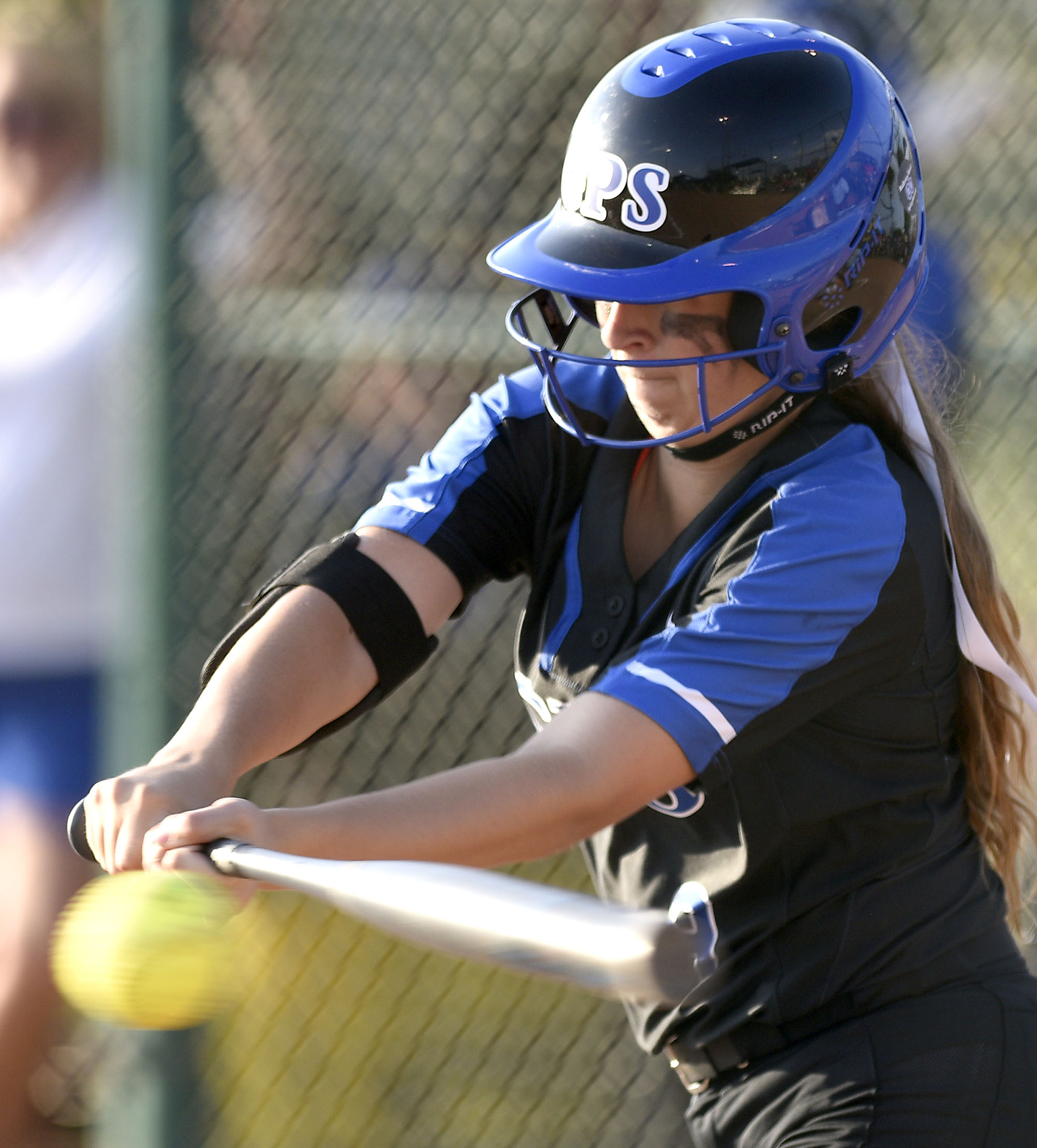 GPS's Chapel Cunningham (9) slaps a hit down the third baseline. GPS faced St. Benedict in Class AA bracket. The TSSAA Softball Tournament was held at the Starplex in Murfreesboro on May 21, 2019.
