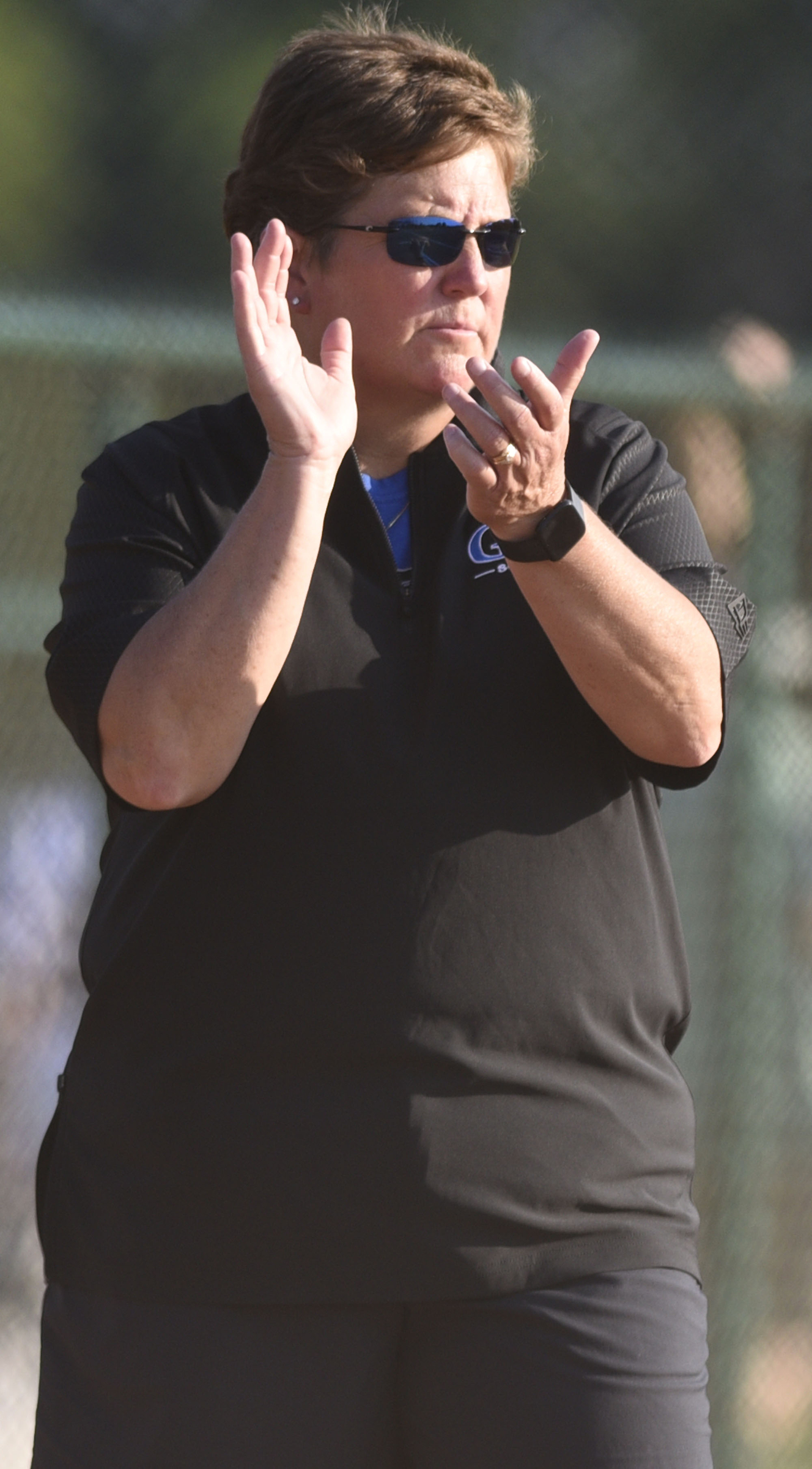GPS head coach Susan Crownover encourages the Bruisers. GPS faced St. Benedict in Class AA bracket. The TSSAA Softball Tournament was held at the Starplex in Murfreesboro on May 21, 2019.
