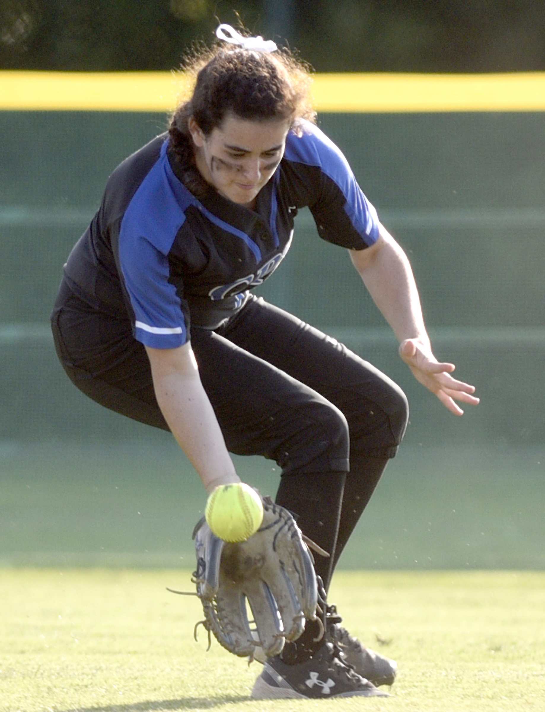 GPS's Elizabeth Warwick (14) field a hit in centerfield. GPS faced St. Benedict in Class AA bracket. The TSSAA Softball Tournament was held at the Starplex in Murfreesboro on May 21, 2019.