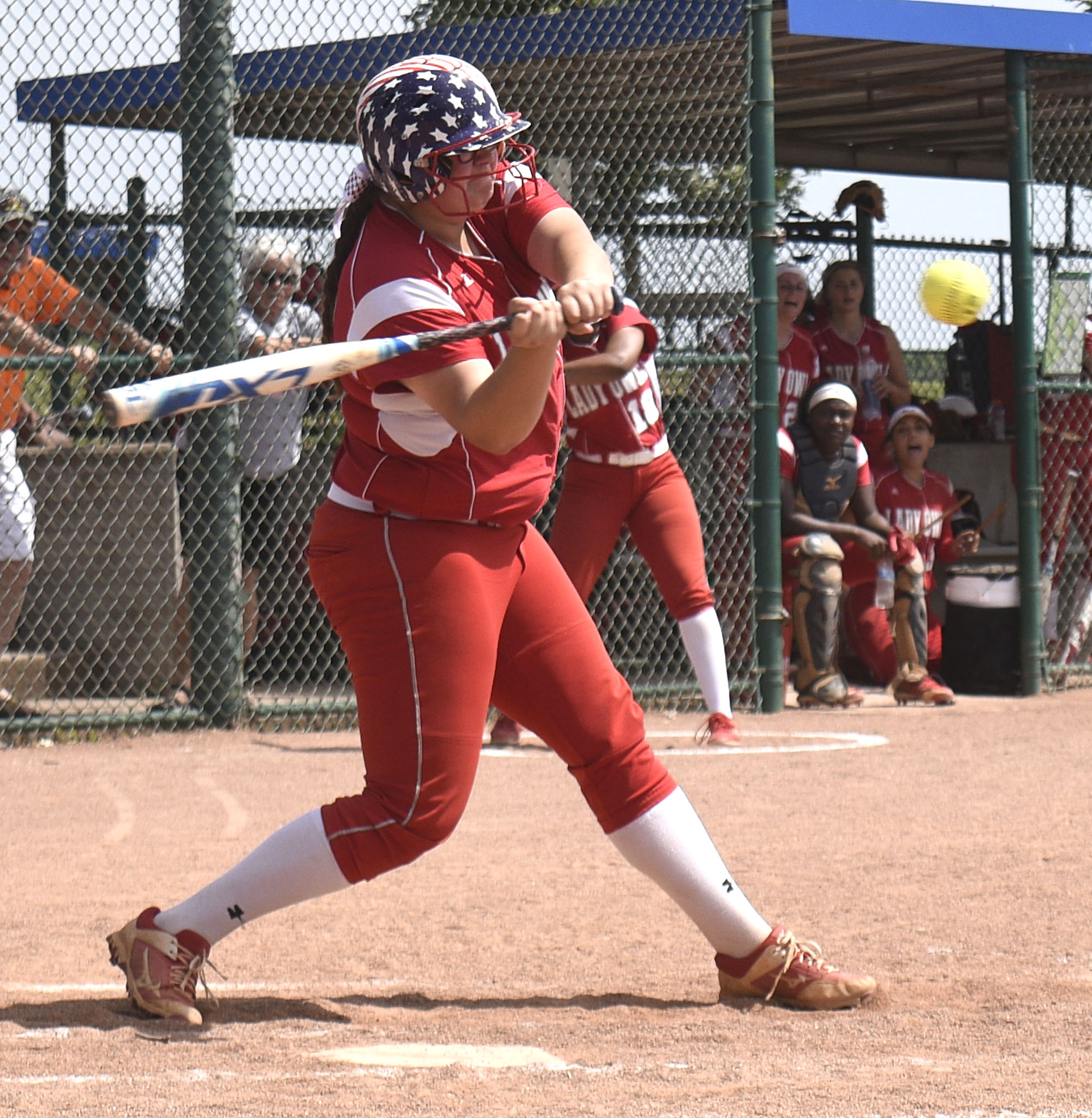 Ooltewah's Mackenzie Patterson (35) connects for a hit. Ooltewah faced Dyer County in quarterfinals of the TSSAA Class AAA state girls's softball tournament at the Starplex in Murfreesboro on May 22, 2019.