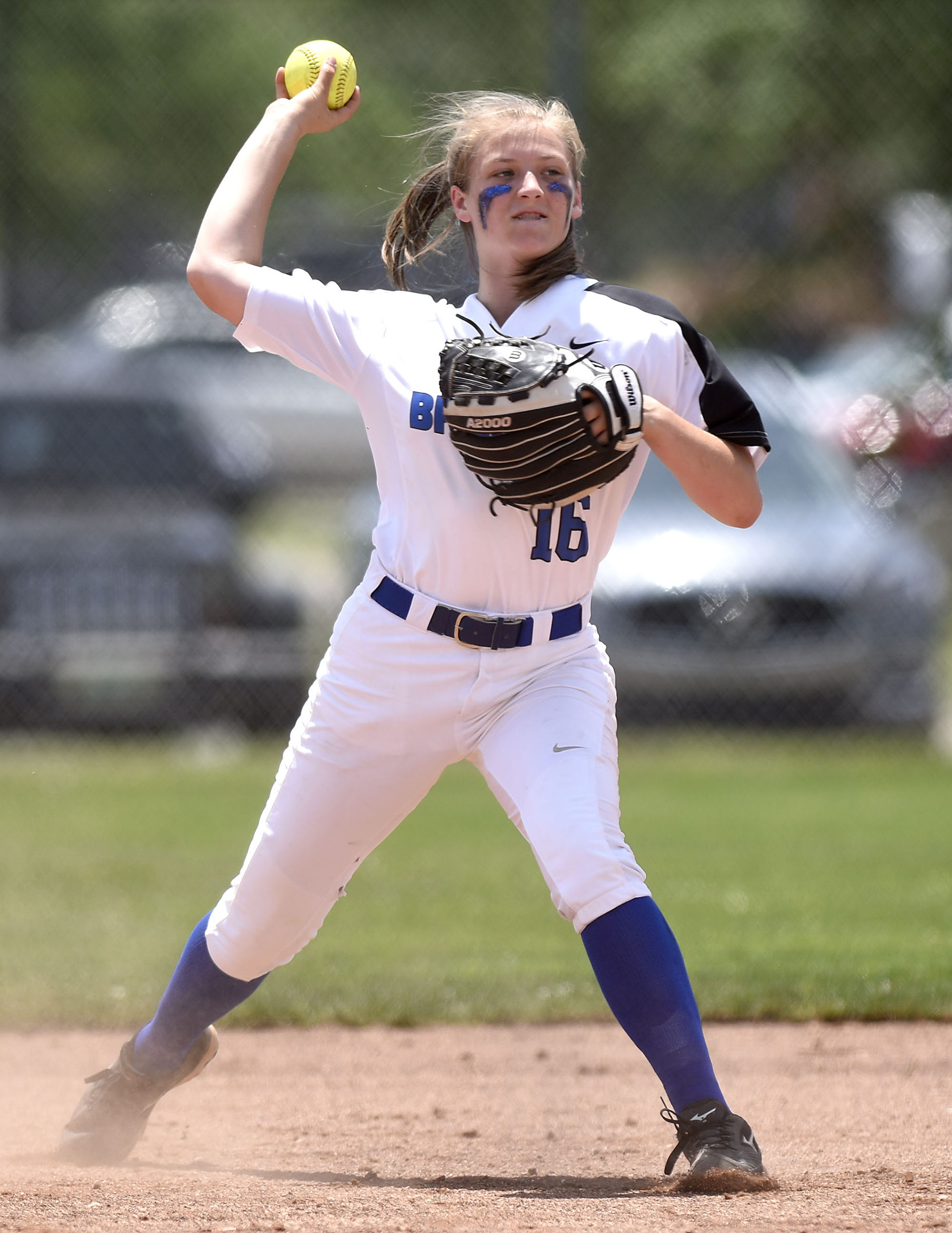 GPS second baseman Abbie Reel (16) throws out a Baylor runner. GPS face Baylor in the semifinals of the TSSAA Division II Class AA State Girls's softball tournament at McKnight Fields on May 22, 2019.