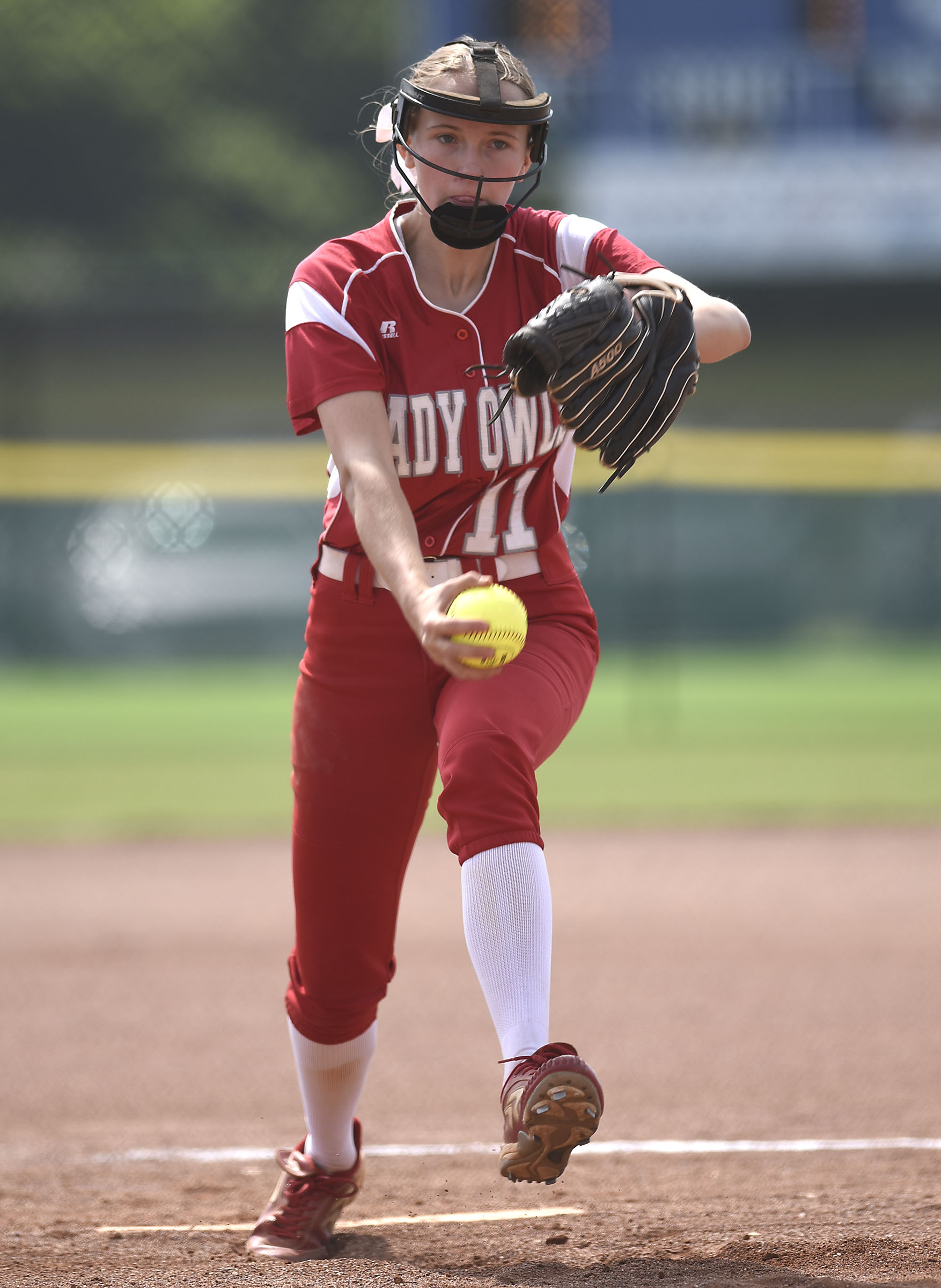 Annalee Moore (11) pitches for the Lady Owls. Ooltewah faced Dyer County in quarterfinals of the TSSAA Class AAA state girls's softball tournament at the Starplex in Murfreesboro on May 22, 2019.