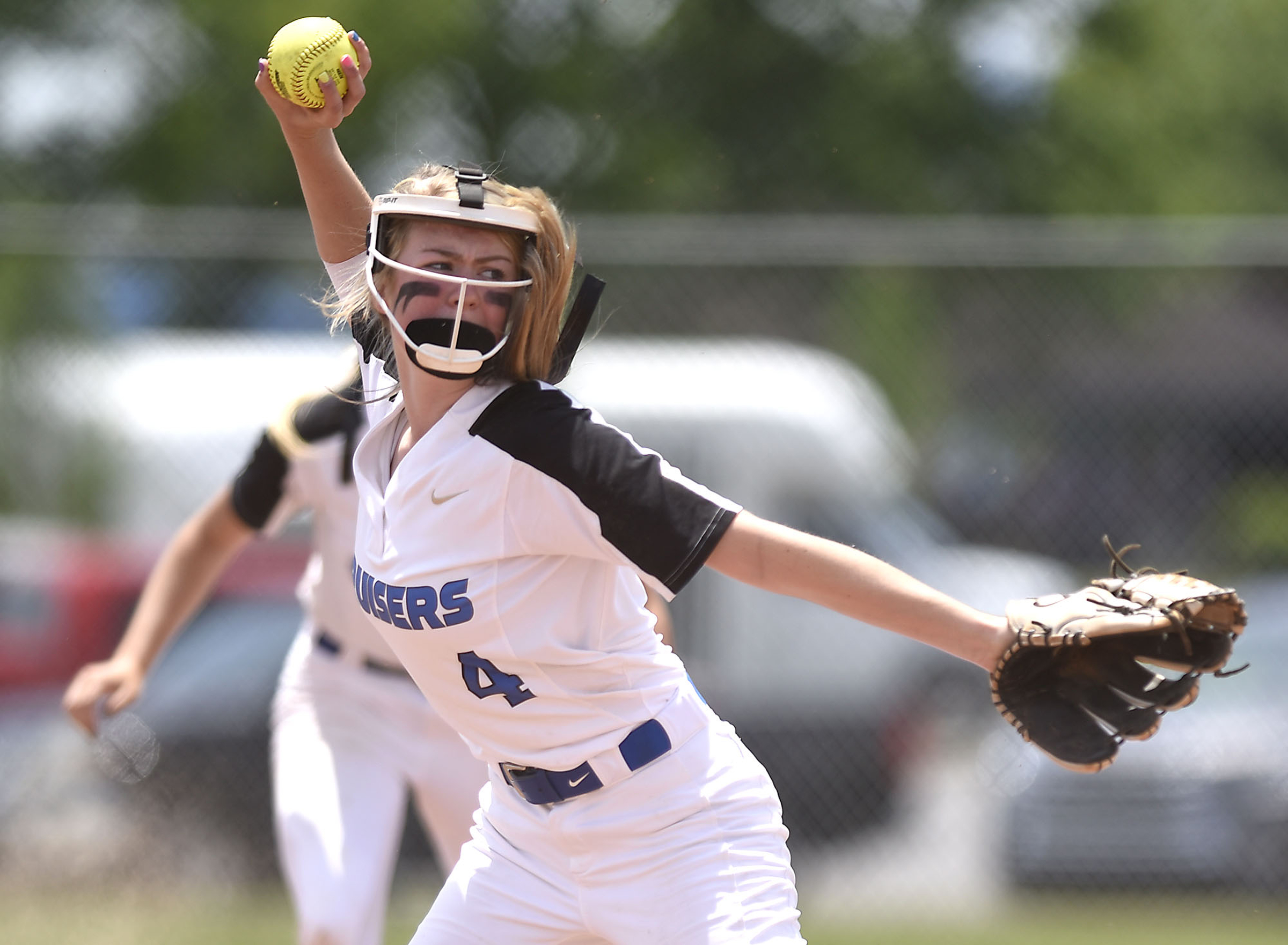 GPS's Brynley Oliver (4) throws out a Baylor runner. GPS face Baylor in the semifinals of the TSSAA Division II Class AA State Girls's softball tournament at McKnight Fields on May 22, 2019.