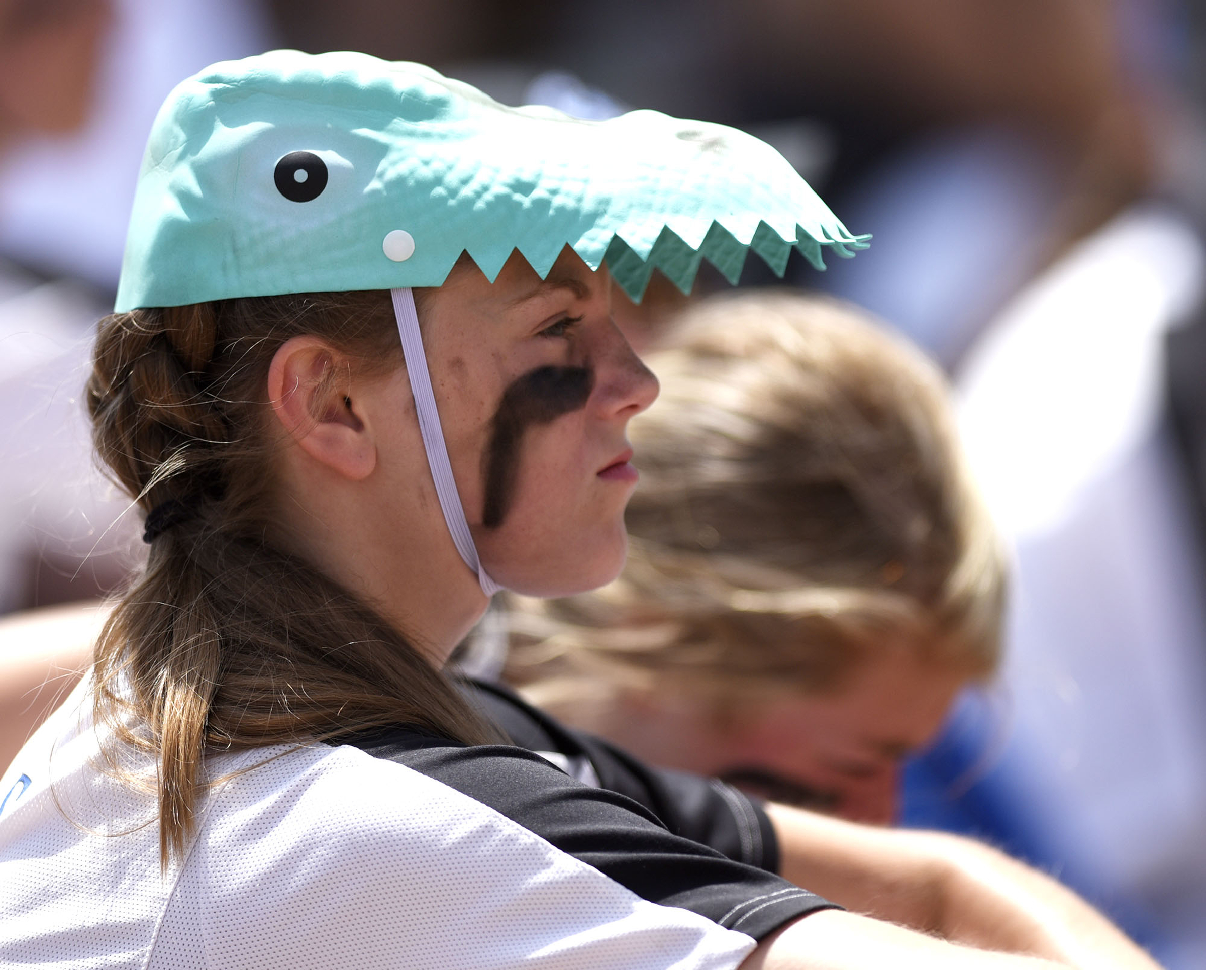 GPS's Stella Henry (3) wears non-regulation headgear before the her team's game with Baylor. GPS face Baylor in the semifinals of the TSSAA Division II Class AA State Girls's softball tournament at McKnight Fields on May 22, 2019.