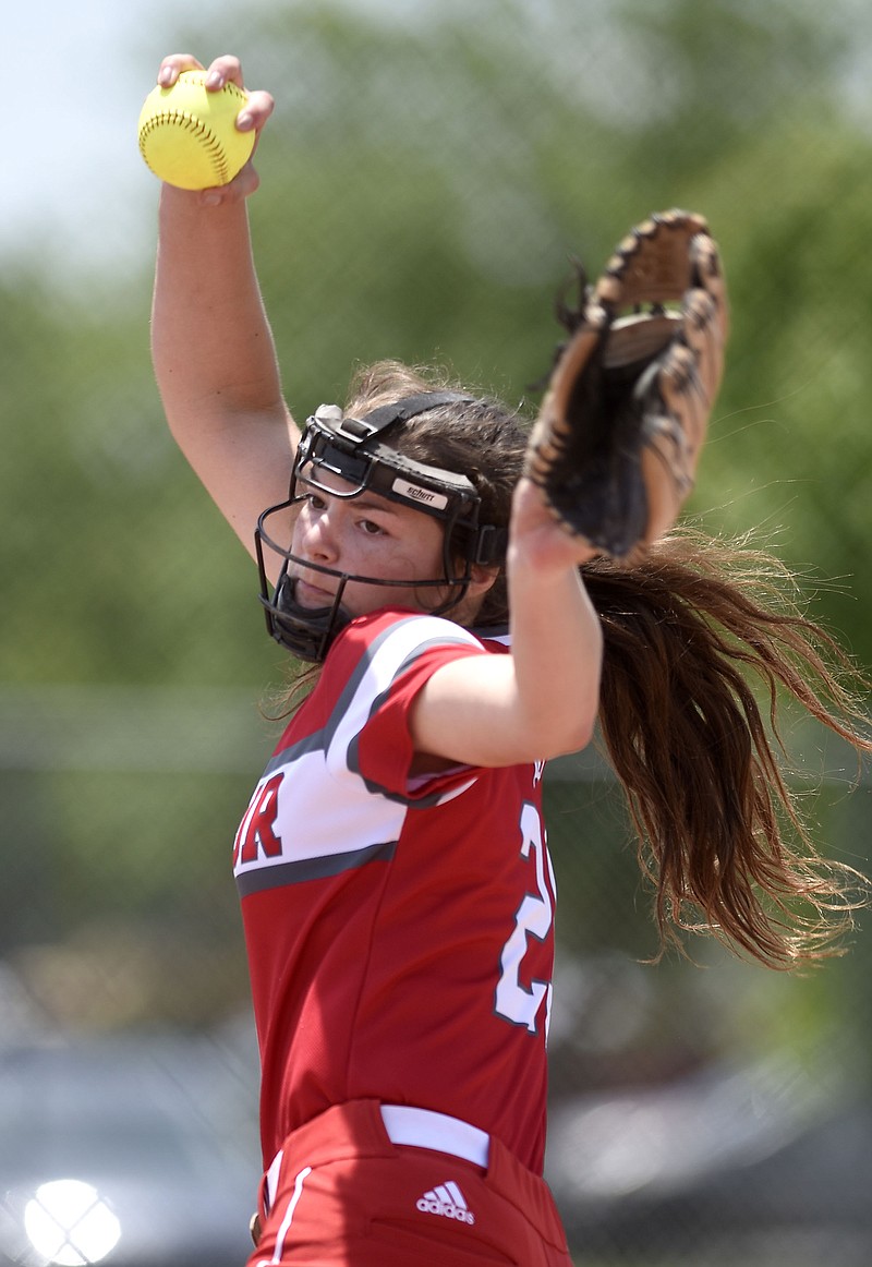 Baylor's Sydney Berzon pitches against GPS during the TSSAA Division II-AA softball state final Thursday in Murfreesboro. Baylor won 2-1 for its fifth straight state title and eighth in nine years.