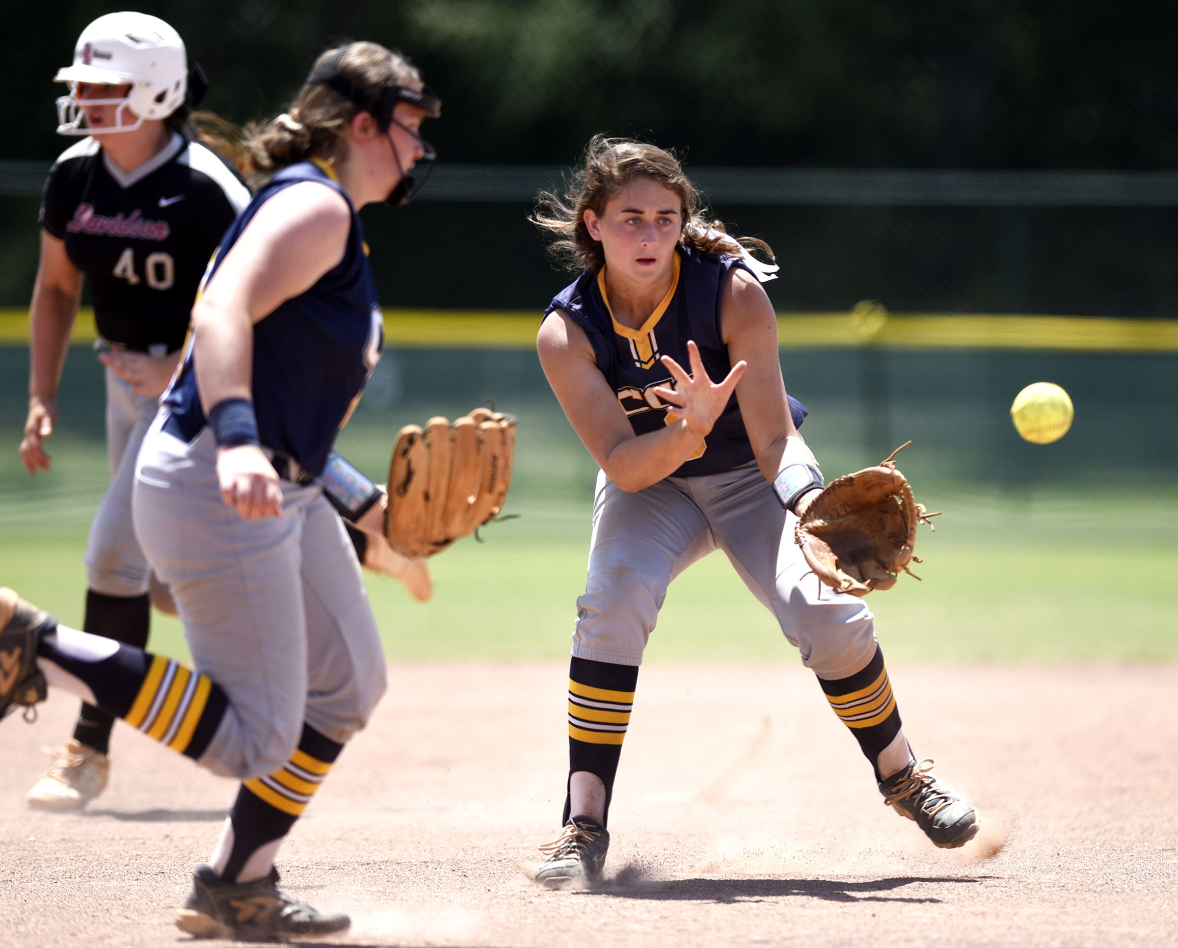 CCS's Mary Vandergriff fields a grounder for a big out for the Lady Chargers. Chattanooga Christian faced Davidson Academy in the quarterfinals of the TSSAA Division II Class A state girls's softball tournament held at the Starplex in Murfreesboro on May 22, 2019.