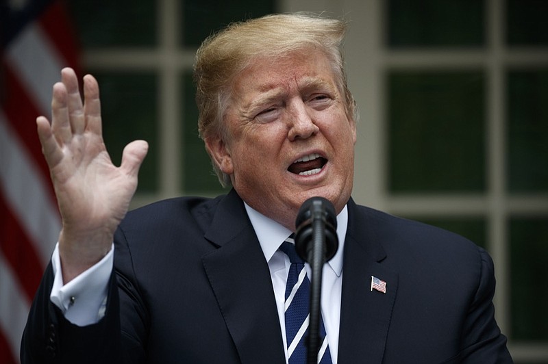 President Donald Trump delivers a statement in the Rose Garden of the White House, Wednesday, May 22, 2019, in Washington. (AP Photo/Evan Vucci)

