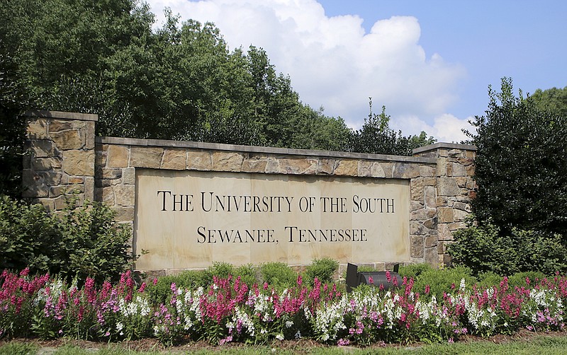 In this 2017 staff file photo, a sign for the university is seen on the campus of the University of the South in Sewanee, Tenn.