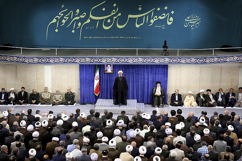 A photo released by the Office of the Iranian Presidency on May 14 shows President Hassan Rouhani speaking to government workers in Tehran. (Office of the Iranian Presidency via The New York Times)
