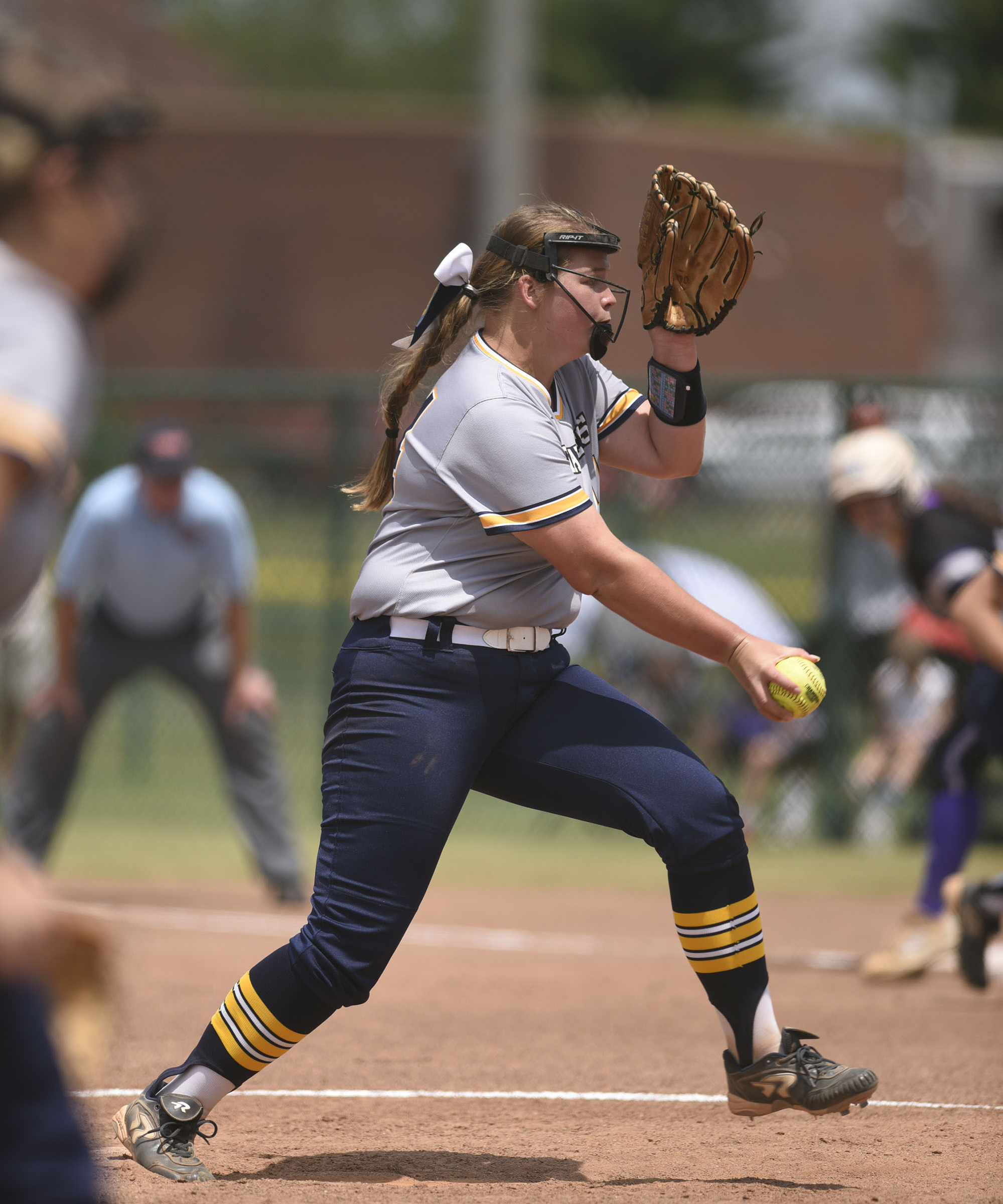 Madison Hollis (14) pitches for CCS. Chattanooga Christian School lost to King's Academy 3-1 in the finals of the TSSAA Division II Class A softball championship held at the Starplex in Murfreesboro on May 24, 2019.