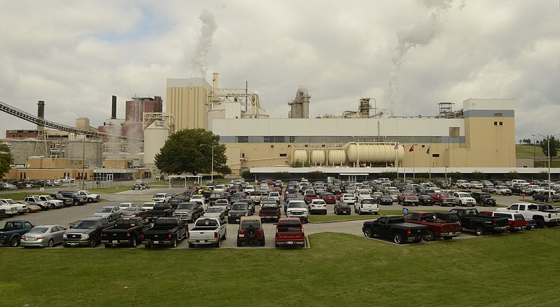 A portion of the Resolute Forest Products plant in Calhoun, Tennessee, is shown. Pulp produced at the mill is used in consumer products such as tissue and printing paper.