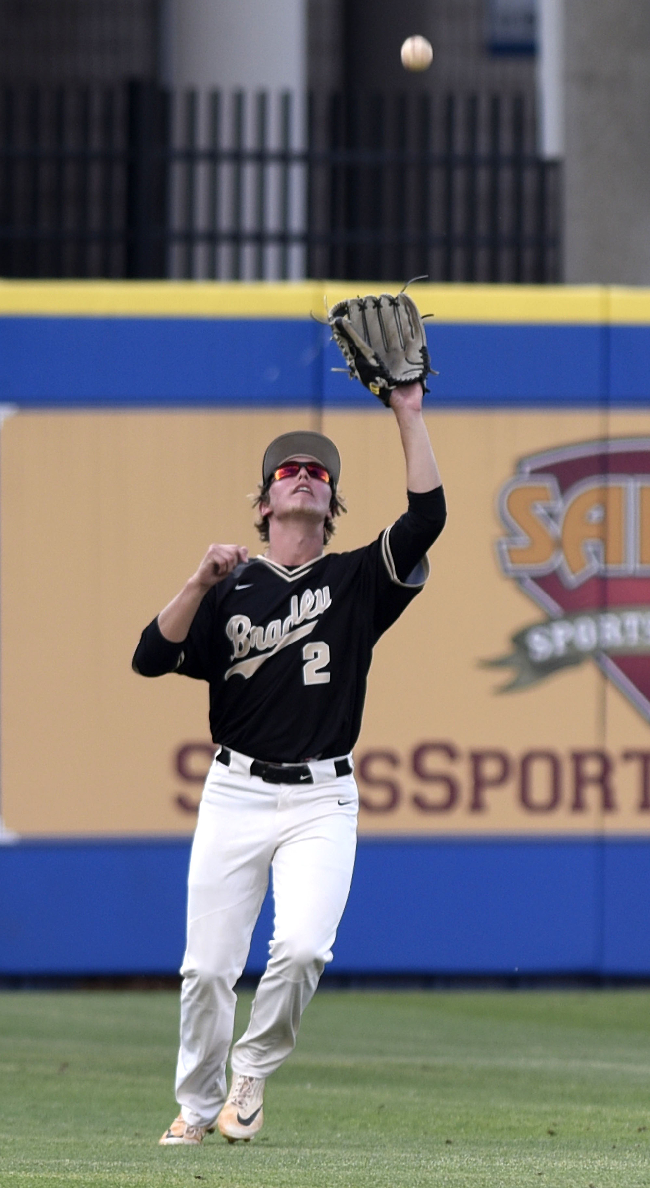 Bradley centerfielder Caden Sherlin (2) charges to catch a short fly ball. The Bradley Central Bears lost to the Farragut Admirals in the championship game of the TSSAA Class AAA baseball tournament at Reese Smith Jr. Field on the campus of Middle Tennessee University in Murfreesboro on May 24, 2019.