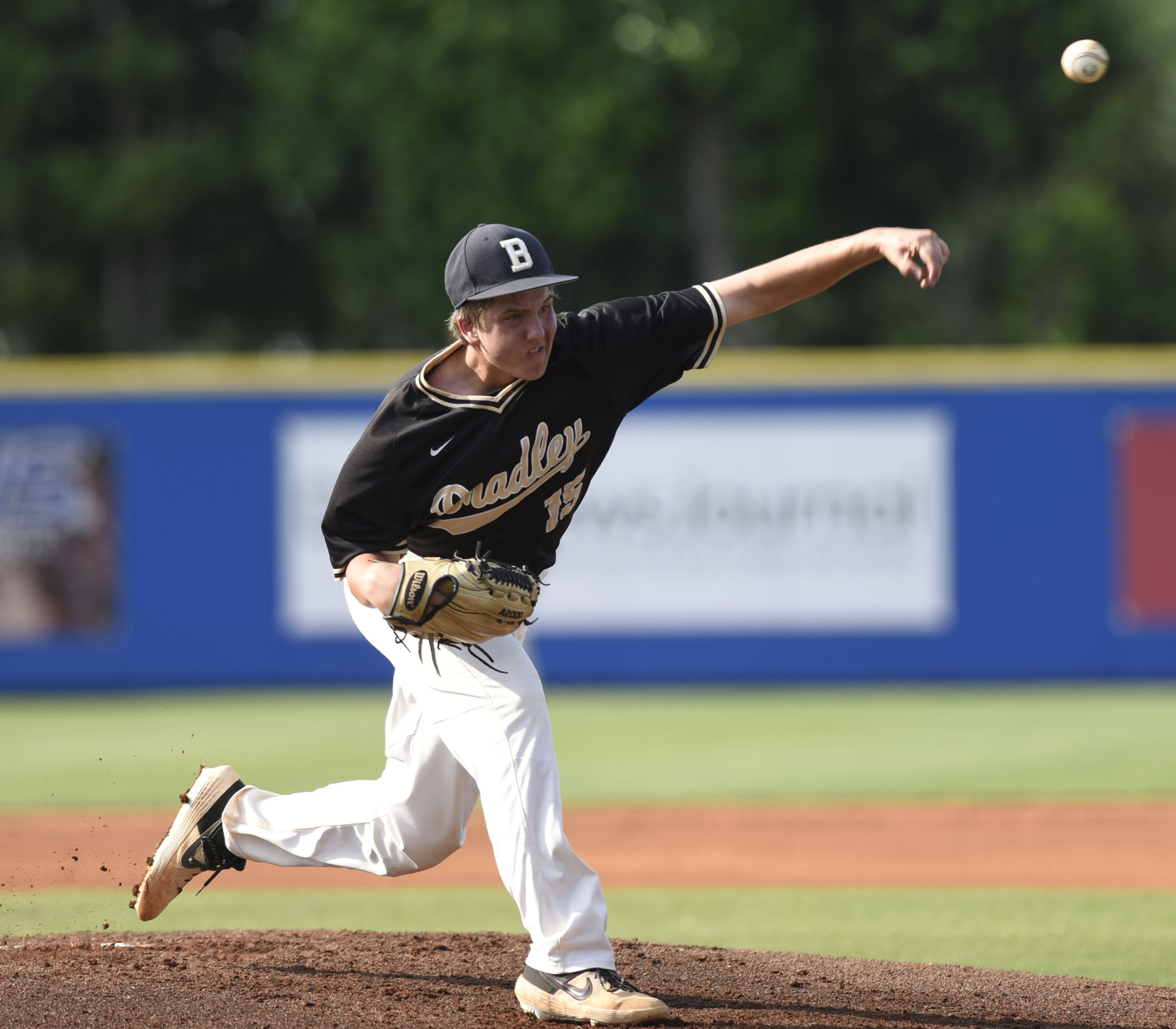 Cooper Casteel (15) was the starting pitcher for the Bears. The Bradley Central Bears lost to the Farragut Admirals in the championship game of the TSSAA Class AAA baseball tournament at Reese Smith Jr. Field on the campus of Middle Tennessee University in Murfreesboro on May 24, 2019.