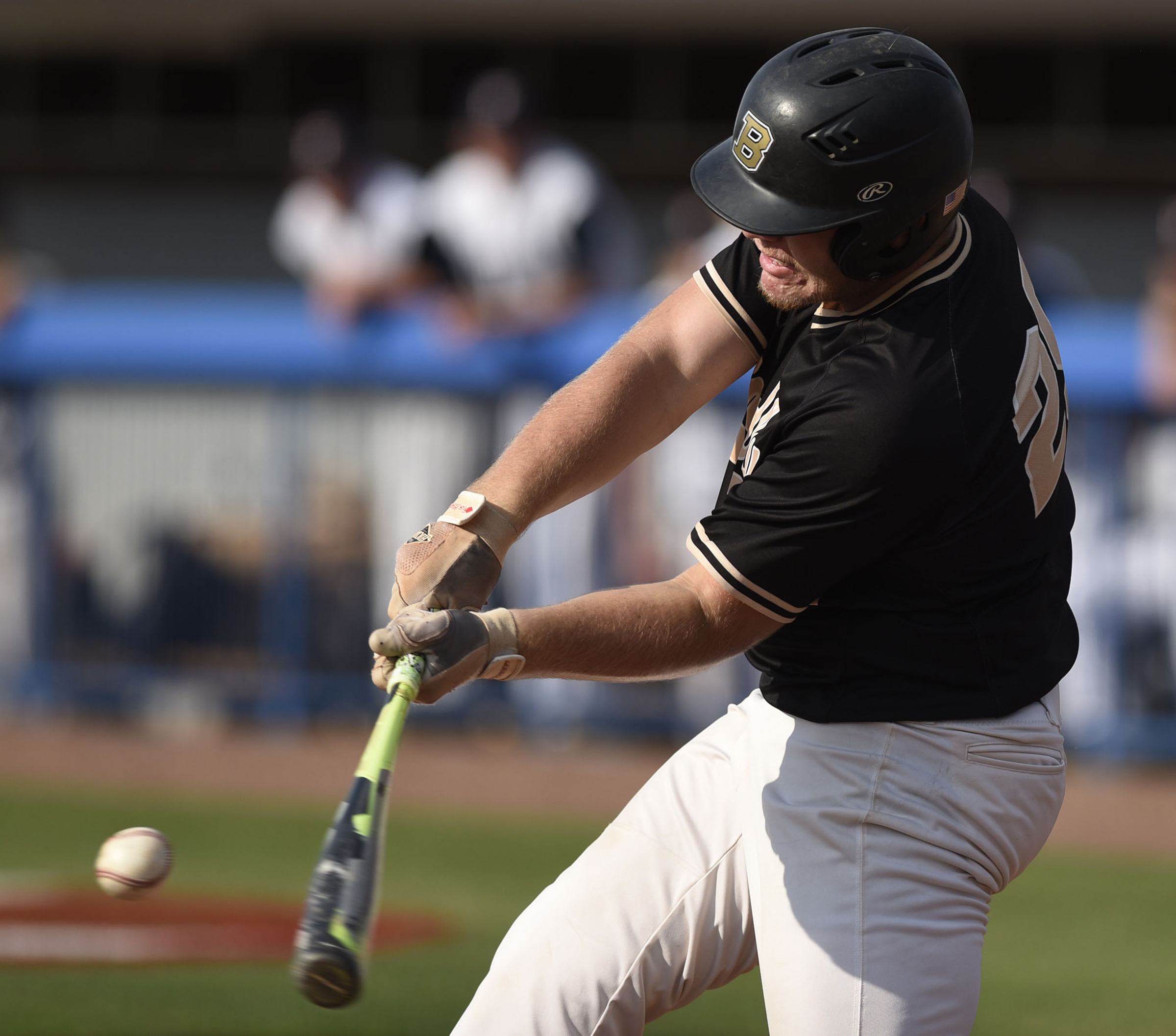 Bradley's Jake Thompson (29) makes contact for a base hit. The Bradley Central Bears lost to the Farragut Admirals in the championship game of the TSSAA Class AAA baseball tournament at Reese Smith Jr. Field on the campus of Middle Tennessee University in Murfreesboro on May 24, 2019.