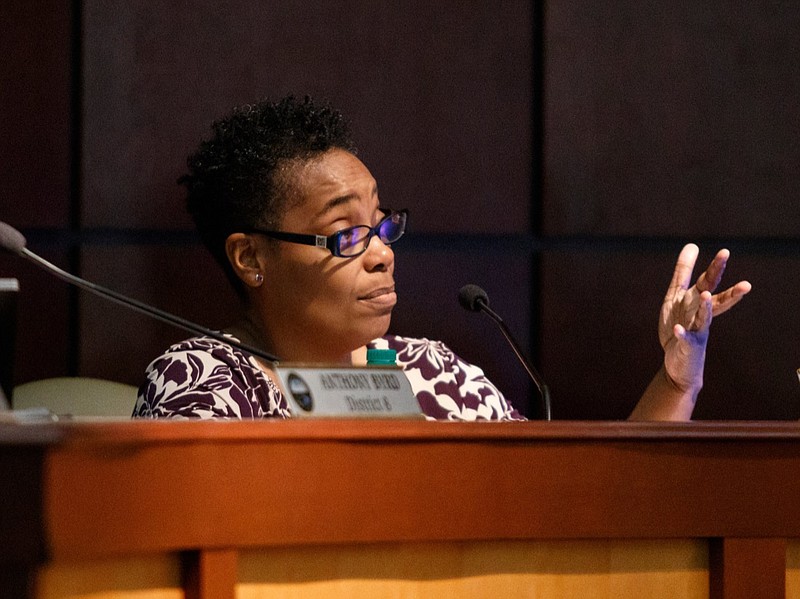 Councilor Demetrus Coonrod speaks during a meeting in the Chattanooga City Council chamber on Tuesday, May 14, 2019, in Chattanooga, Tenn.