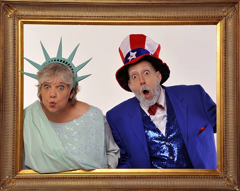 Patty Payne, left, and Jason Ross play 17 characters in "Red, White and Tuna" at the Cumberland County Playhouse. / Barry Brown Images