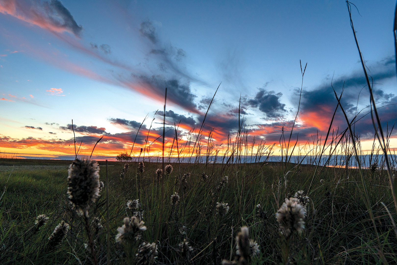 Sun setting at the Tallgrass Prairie National Preserve in Kansas