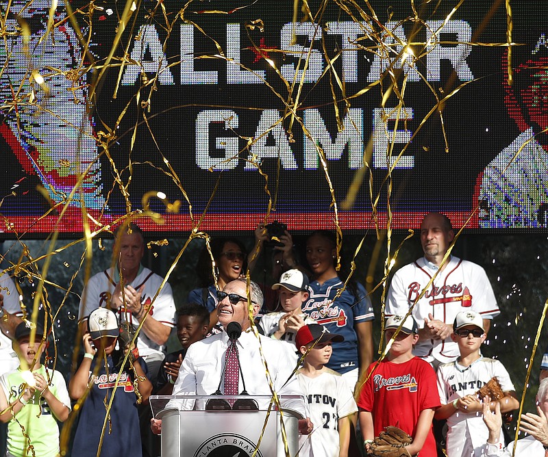MLB commissioner Rob Manfred announces during a ceremony Wednesday in Atlanta that the Braves' SunTrust Park will host the 2021 All-Star Game.