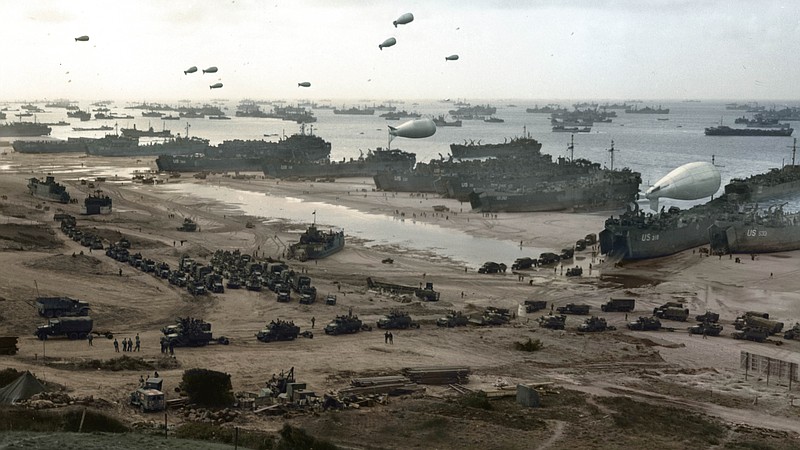 A production still from the documentary "D-Day 3D: Normandy 1944" shows the D-Day landing at Normandy, France.