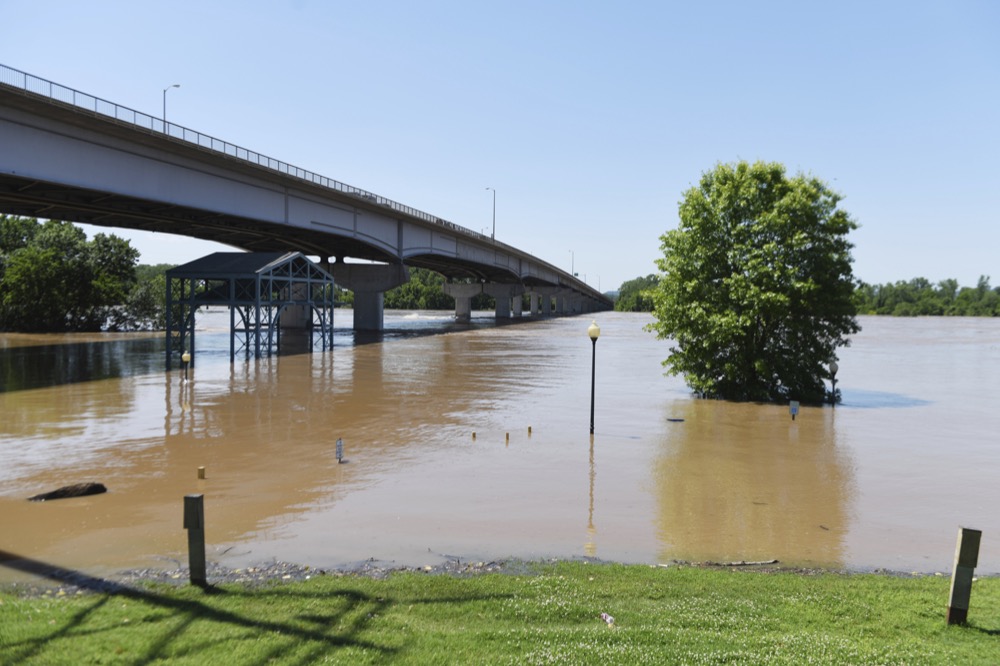 The Arkansas River floods Harry E. Kelley River Park in Fort Smith Thursday, May 30, 2019, in Fort Smith, Ark. (AP Photo/Michael Woods)