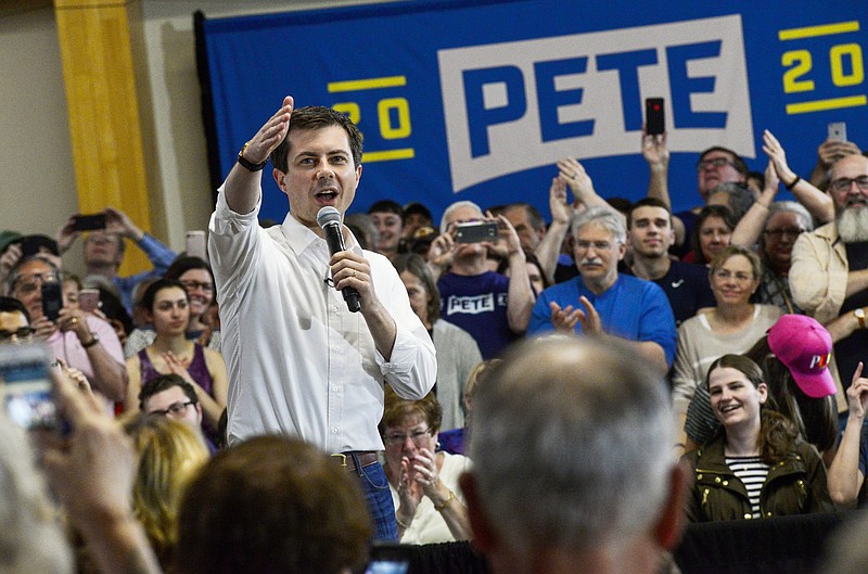 Democratic presidential candidate Pete Buttigieg, the mayor of South Bend, Indiana, greets a crowd at Keene High School, in Keene, New Hampshire, last weekend.