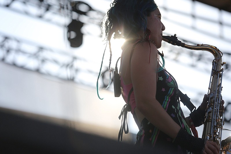 Morgan Nilsen with La Misa Negra on the Bud Light Stage performs during the third day of Riverbend Festival Friday, May 31, 2019 in Chattanooga, Tennessee. La Misa Negra is a seven-piece band from Oakland, California.