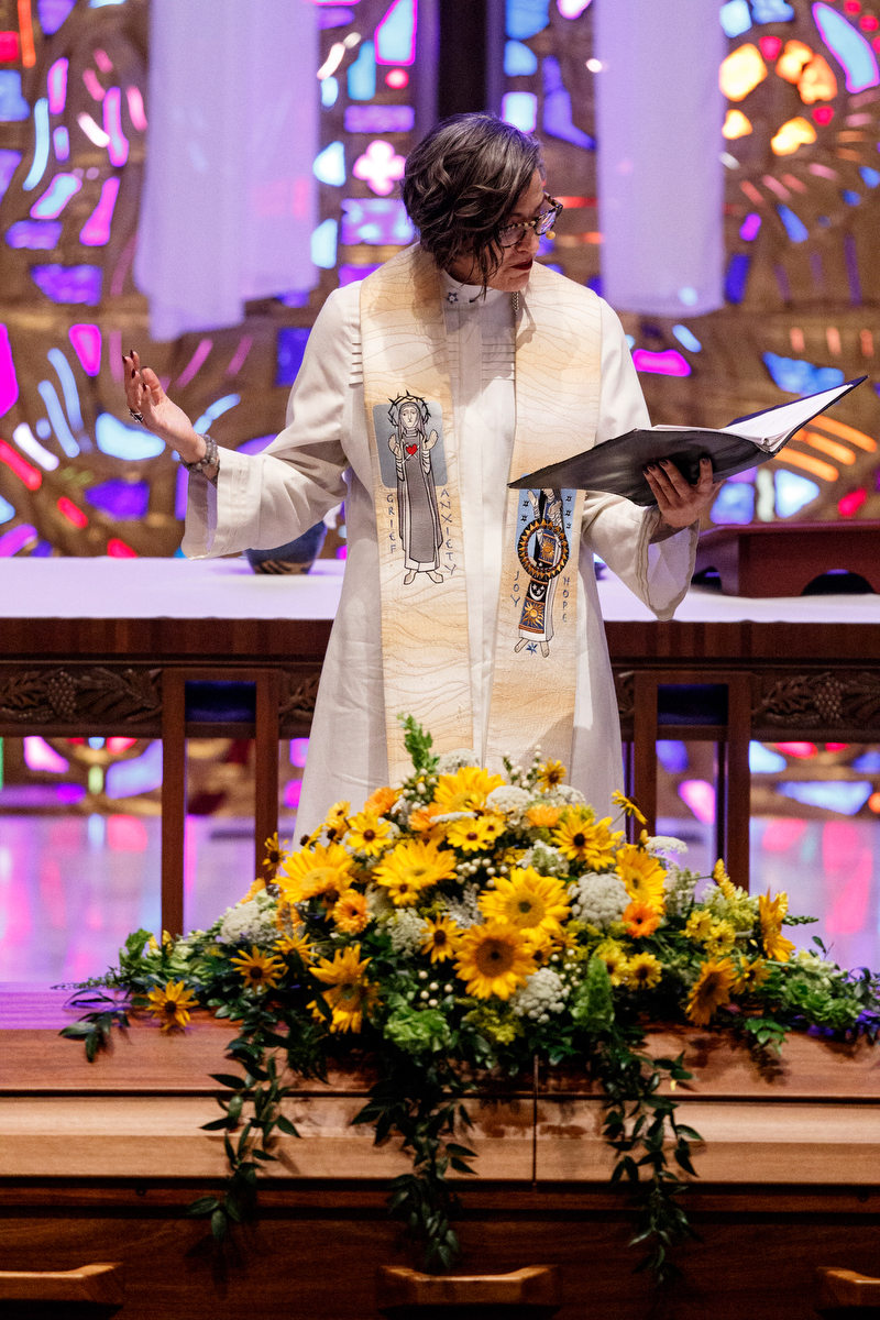 Rev. Nadia Bolz-Weber speaks during the funeral service for Christian author Rachel Held Evans at First-Centenary United Methodist Church on Saturday, June 1, 2019, in Chattanooga, Tenn. Evans was a Dayton, Tenn., resident who authored books including "A Year of Biblical Womanhood," "Searching for Sunday" and "Inspired: Slaying Giants, Walking on Water, and Loving the Bible Again."