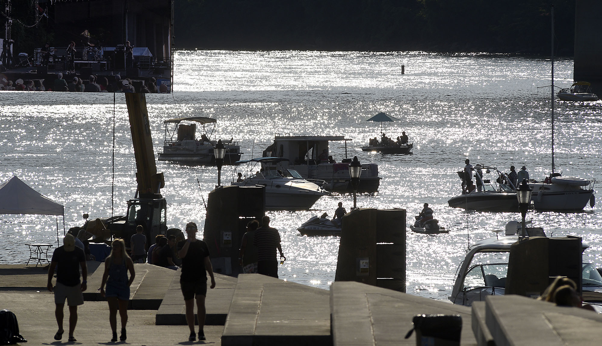 The water glistens as boats fill the Tennessee River on the final night of the 2019 Riverbend Festival on June 1, 2019.