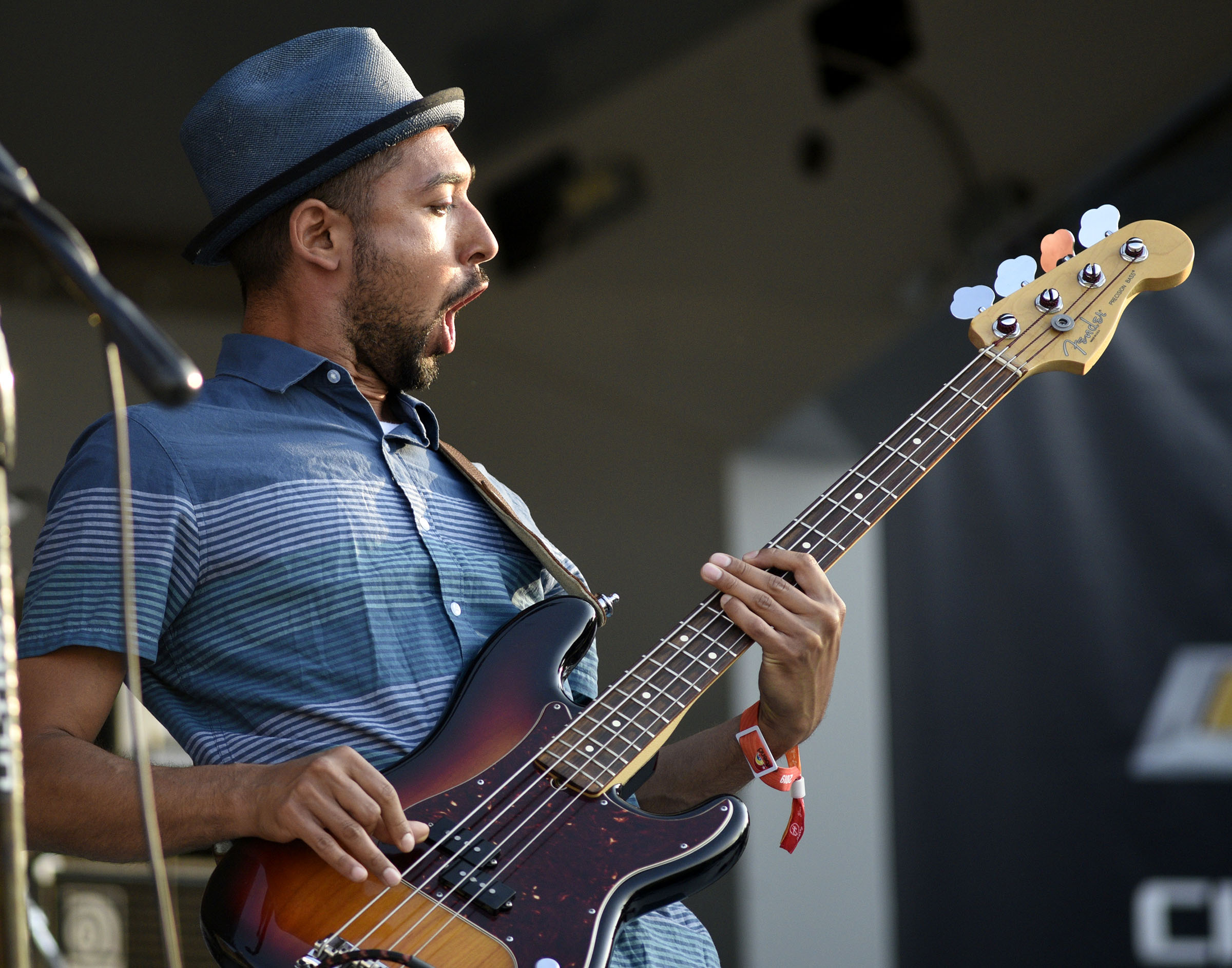 Paul Martin Sounder plays bass for La Misa Negra on the Chevy Stage.  Macklemore was the featured act on the final night of the 2019 Riverbend Festival on June 1, 2019.
