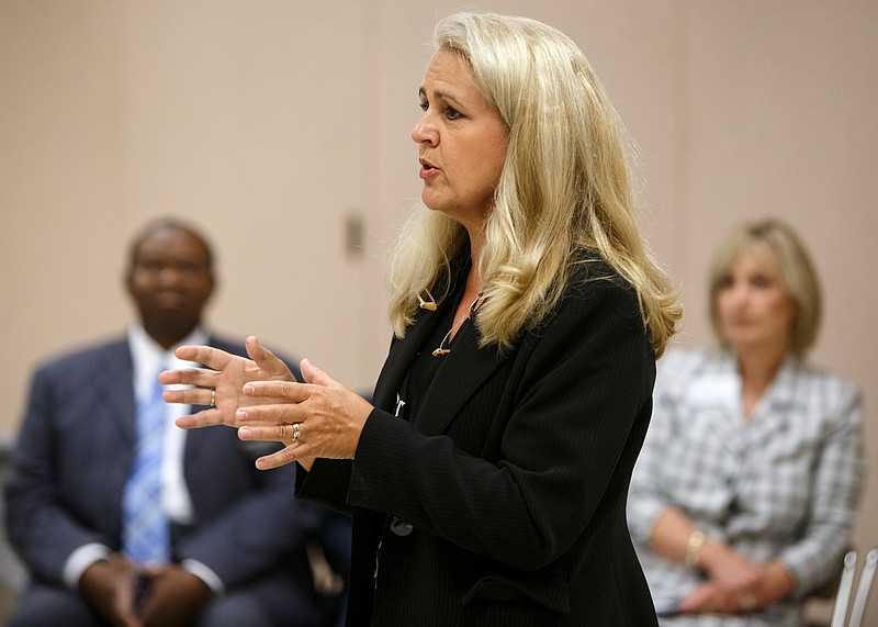 Staff photo by C.B. Schmelter / Then-District 26 Republican House candidate Robin Smith speaks during a meet and greet hosted by the League of Women Voters in the Chattanooga Rooms at the University Center on the campus of the University of Tennessee at Chattanooga on Sept. 24, 2018.