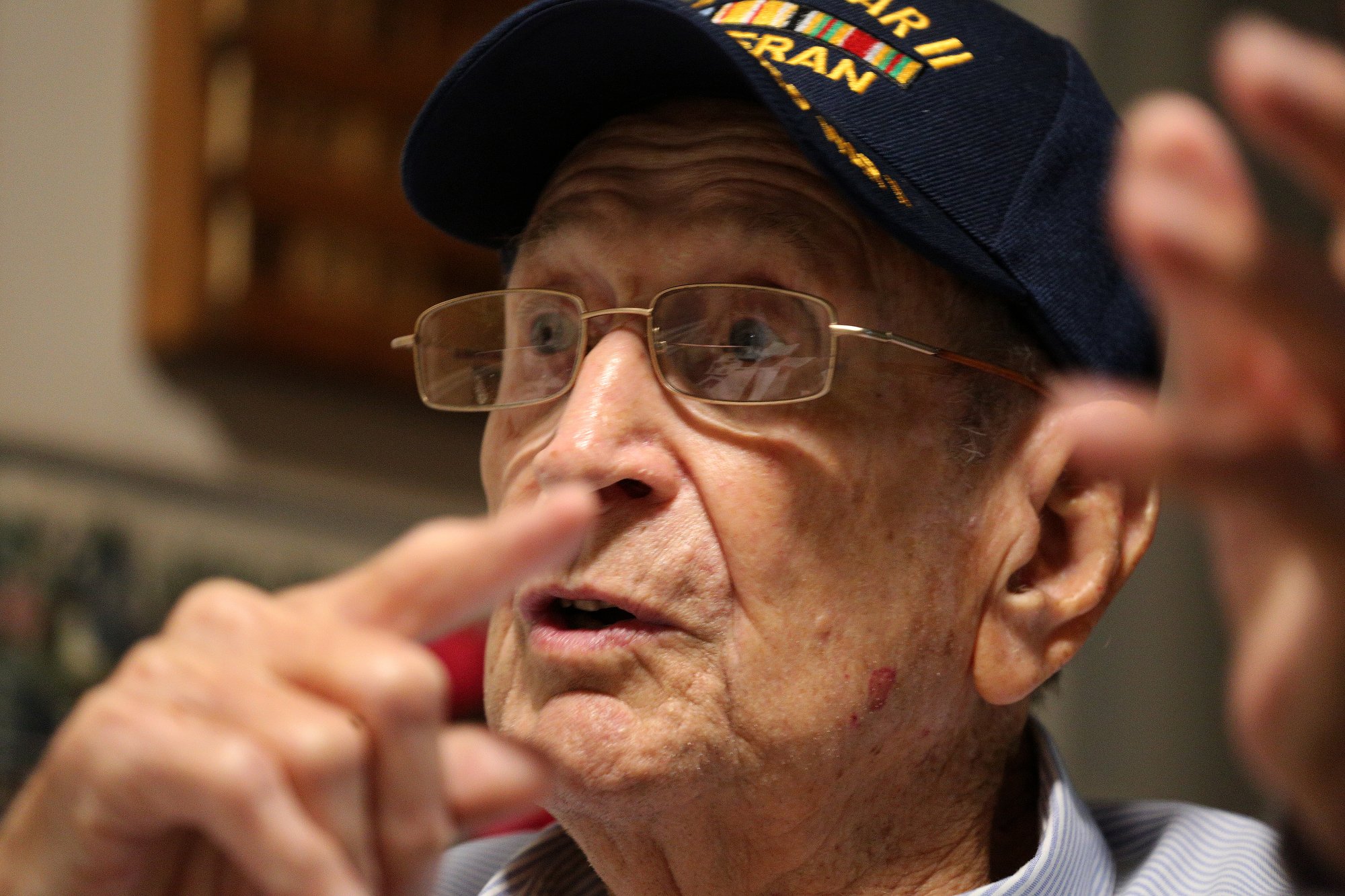 Ralph Painter talks about his tank pulling up on the beach in Normandy, France, on D-Day during an interview Monday, October 15, 2018 at his home in East Brainerd, Tennessee. Painter claims to have been on one of the first tanks to land at Utah Beach in Normandy, France, on D-Day.
