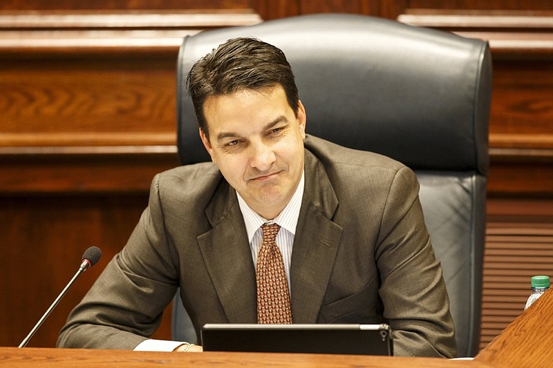 District 3 Hamilton County Commissioner Greg Martin looks on during a County Commission meeting in the County Commission assembly room at the Hamilton County Courthouse on Wednesday, April 17, 2019, in Chattanooga, Tenn.