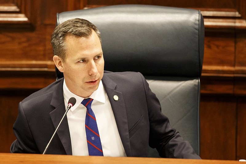 District 6 Hamilton County Commissioner David Sharpe speaks during a County Commission meeting in the County Commission assembly room at the Hamilton County Courthouse on Wednesday, April 17, 2019, in Chattanooga, Tenn.