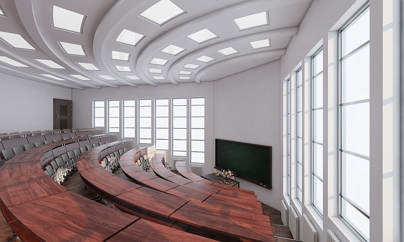 Wide Angle View of a Lecture Room - stock photo college tile / Getty Images