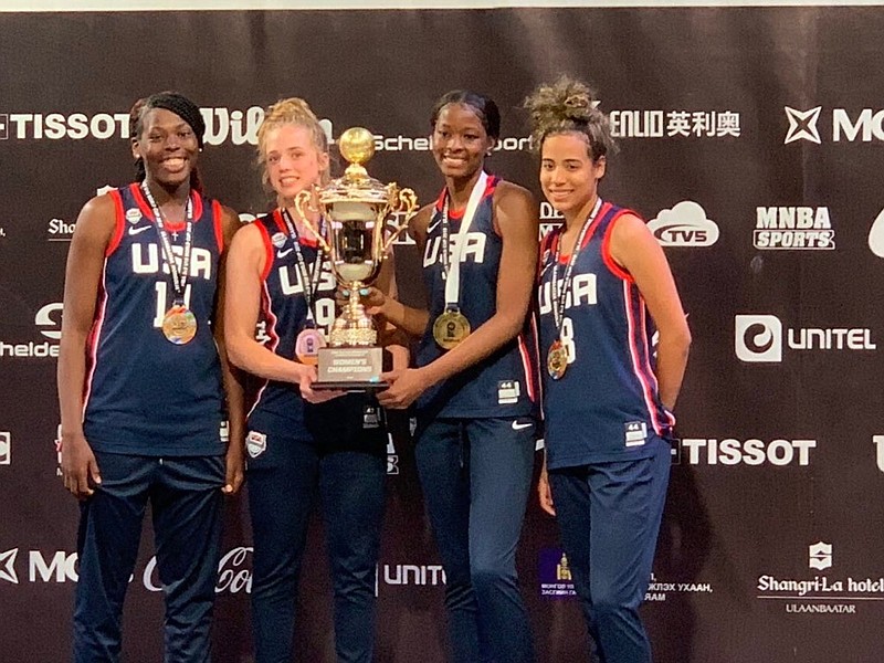 Team USA women's 3x3 U18 FIBA World Cup championship team from left are Olivia Cochran, Hailey Van Lith (MVP), Rickea Jackson (all-tournament) and East Hamilton High School's Madison Hayes.