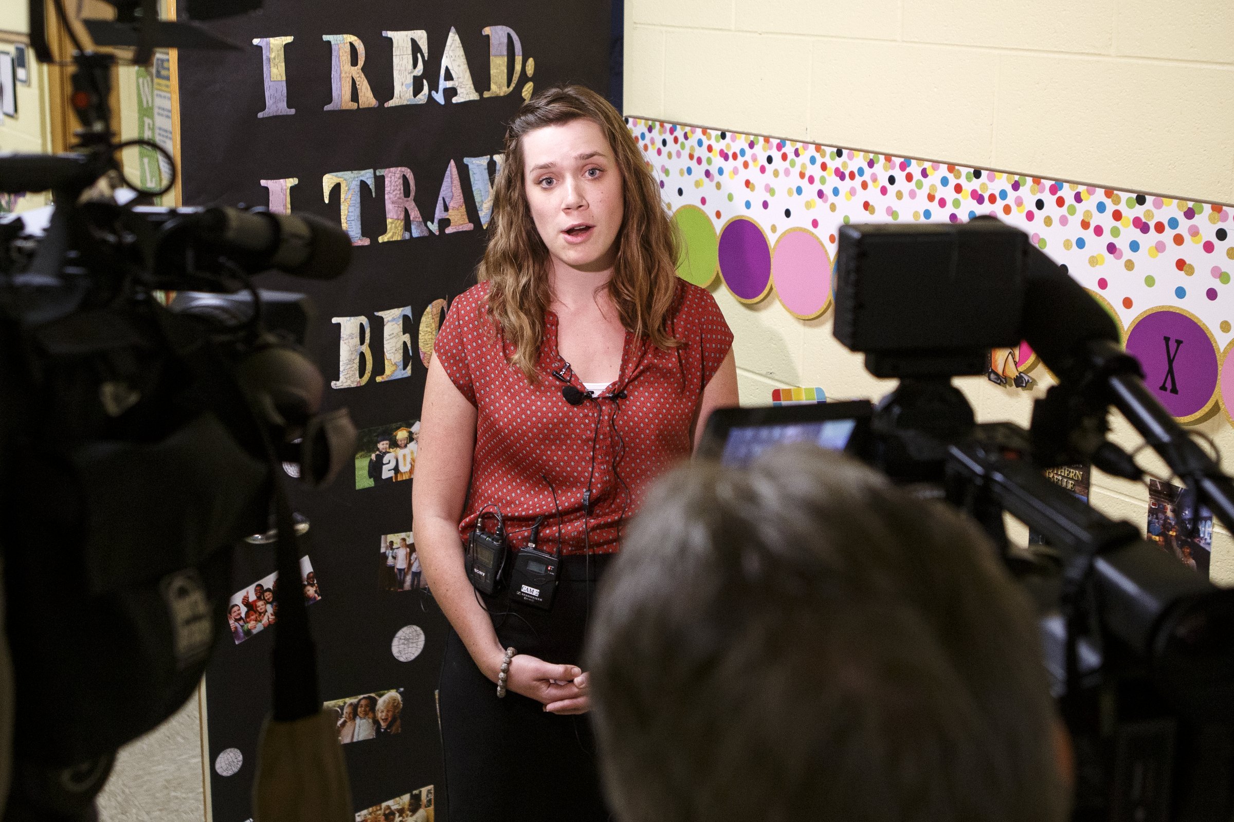 Chattanooga 2.0 Interim Executive Director Molly Blankenship speaks with local media during a tour of Camp K at Bess T. Shepherd Elementary School on Tuesday, June 11, 2019 in Chattanooga, Tenn. During the month of June, Camp K is providing over 400 rising kindergartners across 15 Hamilton County public schools access to foundational English and literacy skills and social-emotional experiences.