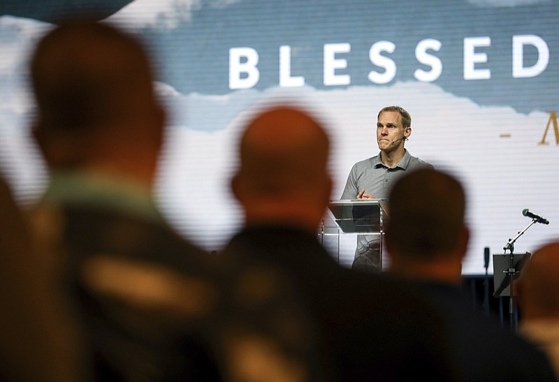 David Platt, former president of the International Mission Board and a current pastor at McLean Bible Church in Virginia, speaks at the Pastor's Conference at the Southern Baptist Convention on Monday, June 10, 2019, in Birmingham, Ala. ( Jon Shapley/Houston Chronicle via AP)

