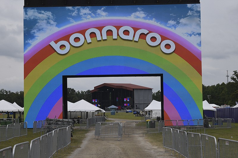 The Bonnaroo sign - called a "squarch" by some fans - is seen prior to the festival opening day in June 2019.