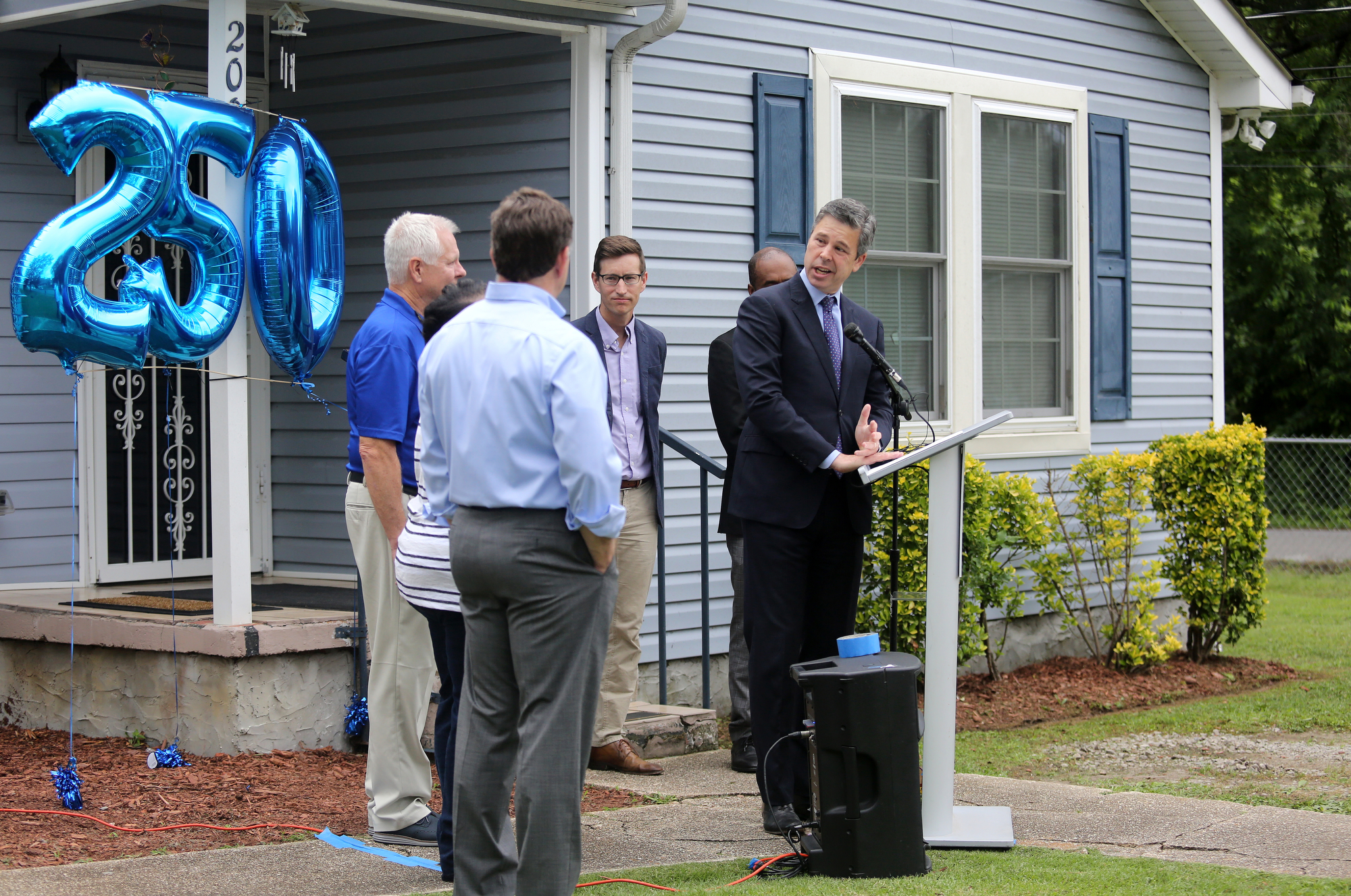Chattanooga Mayor Andy Berke speaks about the partnership between various companies in the community that makes providing energy efficiency renovations possible during a press conference Wednesday, June 12, 2019 in Chattanooga, Tennessee. The Home Energy Upgrade program is a result of a partnership between EPB, Tennessee Valley Authority and Green Spaces.