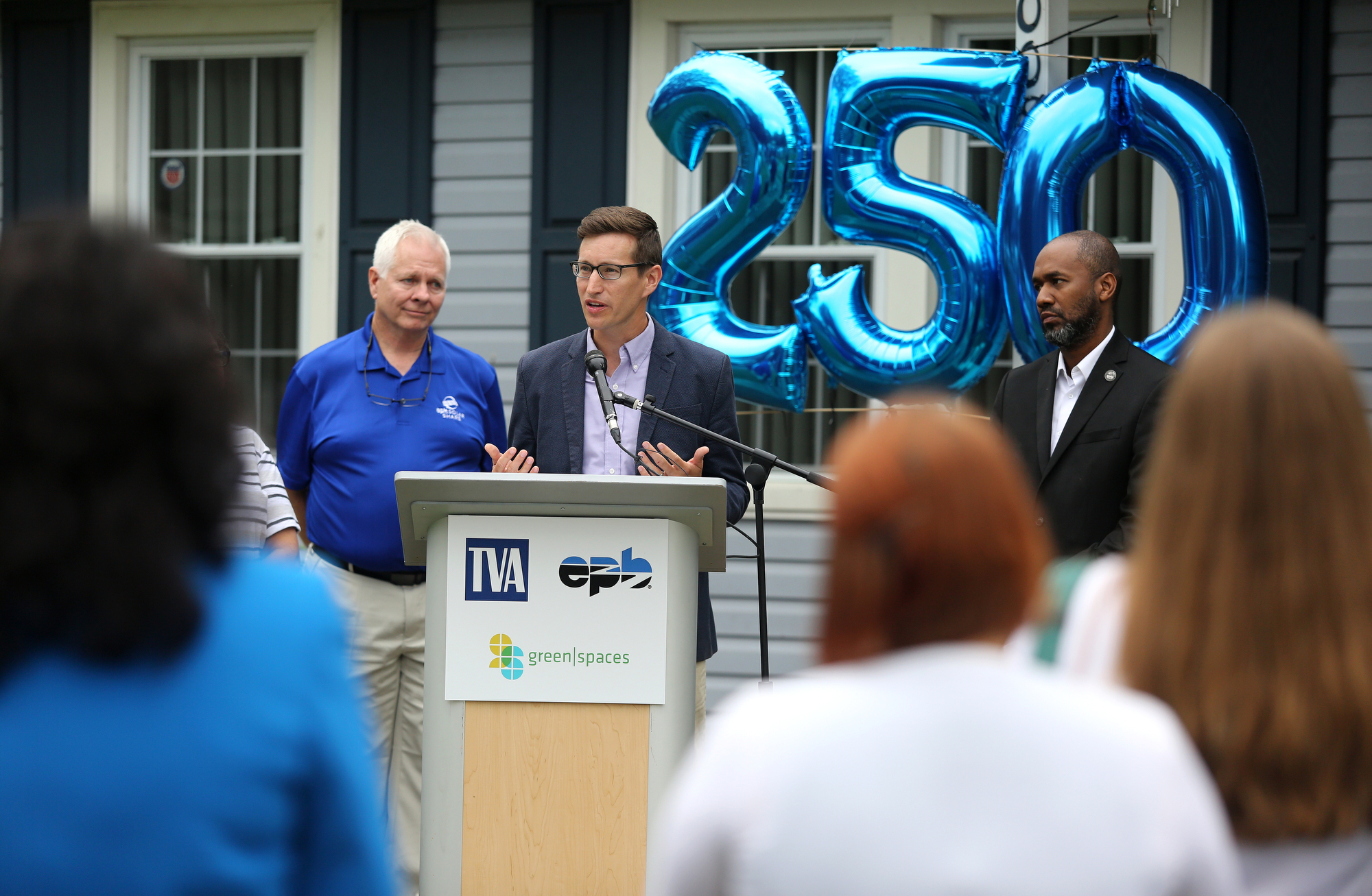 Green Spaces executive director Michael Walton speaks during a press conference about the Home Energy Upgrade program along Fairleigh Street Wednesday, June 12, 2019 in Chattanooga, Tennessee. The Fairleigh Street home is one of 250 homes that have undergone energy efficiency renovations through the Home Energy Upgrade program.
