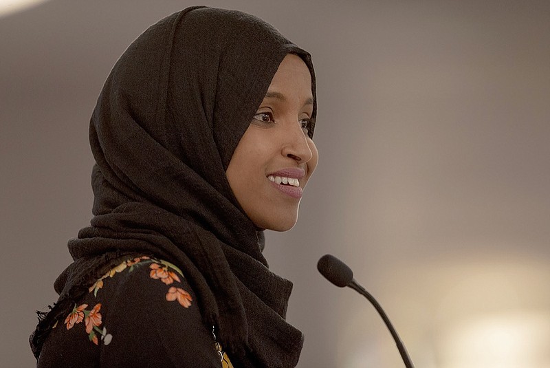 FILE - In this May 18, 2019 file photo, Rep. Ilhan Omar, D-Minn., speaks during the fourth annual Citywide Iftar Dinner in Austin, Texas. A campaign finance investigation found that U.S. Rep. Ilhan Omar filed joint tax returns with her husband before they were legally married. The Minnesota Campaign Finance and Public Disclosure Board says Omar and her husband filed joint tax returns for 2014 and 2015. They weren't married until 2018. Omar's campaign says all of her filings are fully complaint with applicable tax law.(Nick Wagner/Austin American-Statesman via AP, File)

