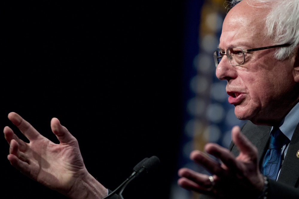 Democratic presidential candidate Sen. Bernie Sanders, I-Vt., speaks at George Washington University in Washington, Wednesday, June 12, 2019, on his policy of democratic socialism, the economic philosophy that has guided his political career. (AP Photo/Andrew Harnik)