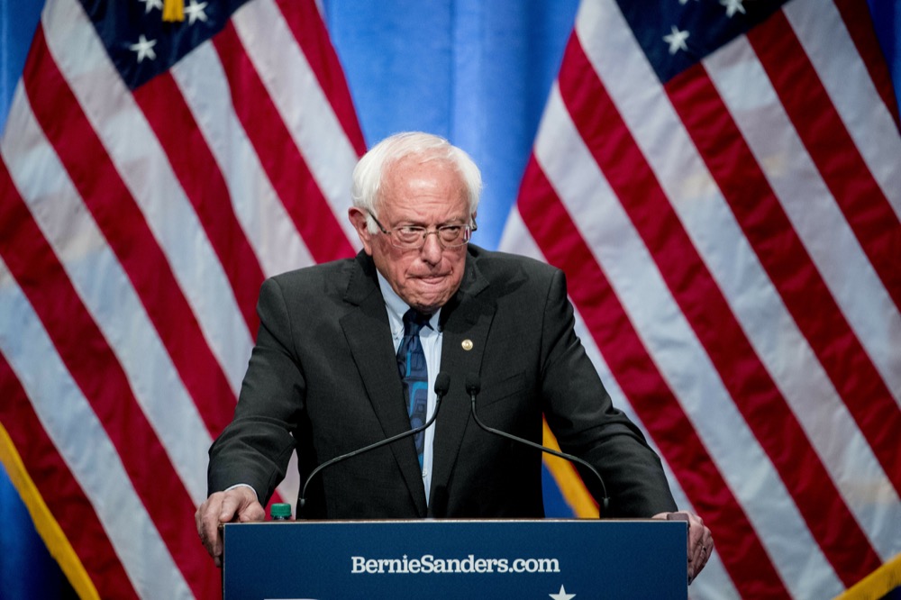 Democratic presidential candidate Sen. Bernie Sanders, I-Vt., pauses while speaking at George Washington University in Washington, Wednesday, June 12, 2019, on his policy of democratic socialism, the economic philosophy that has guided his political career. (AP Photo/Andrew Harnik)