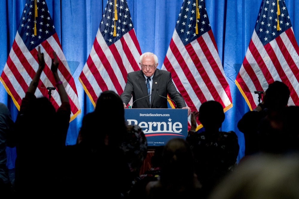 Democratic presidential candidate Sen. Bernie Sanders, I-Vt., pauses while speaking at George Washington University in Washington, Wednesday, June 12, 2019, on his policy of democratic socialism, the economic philosophy that has guided his political career. (AP Photo/Andrew Harnik)
