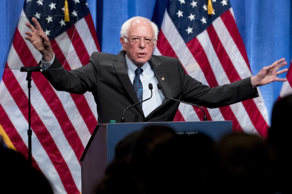 Democratic presidential candidate Sen. Bernie Sanders, I-Vt., speaks at George Washington University in Washington, Wednesday, June 12, 2019, on his policy of democratic socialism, the economic philosophy that has guided his political career. (AP Photo/Andrew Harnik)
