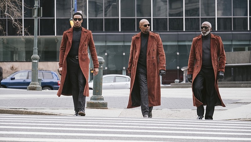 This image released by Warner Bros. Pictures shows from left, Jessie Usher, Samuel Jackson and Richard Roundtree in a scene from "Shaft." (Kyle Kaplan/Warner Bros. Pictures via AP)

