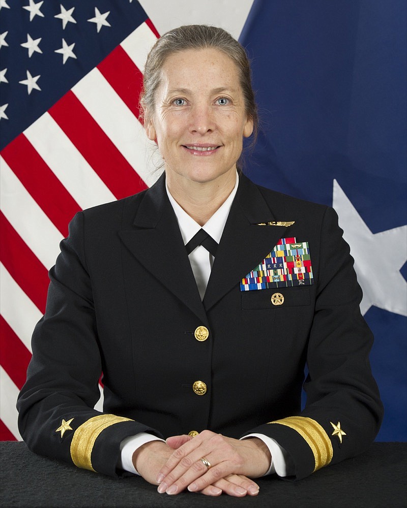 This image released by the U.S. Navy shows Rear Adm. Shoshana Chatfield. The U.S. Navy announced Friday, June 14, 2019, they have named Chatfield as the first female leader of the U.S. Naval War College after removing the college president who is under investigation. Rear Adm. Jeffrey Harley was removed from his post as the college president on Monday, June 10, days after The Associated Press reported he was under investigation and more than a year after the initial complaint was filed. (U.S Navy via AP)

